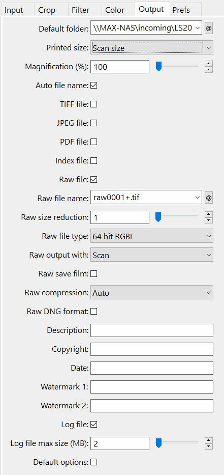 Output tab